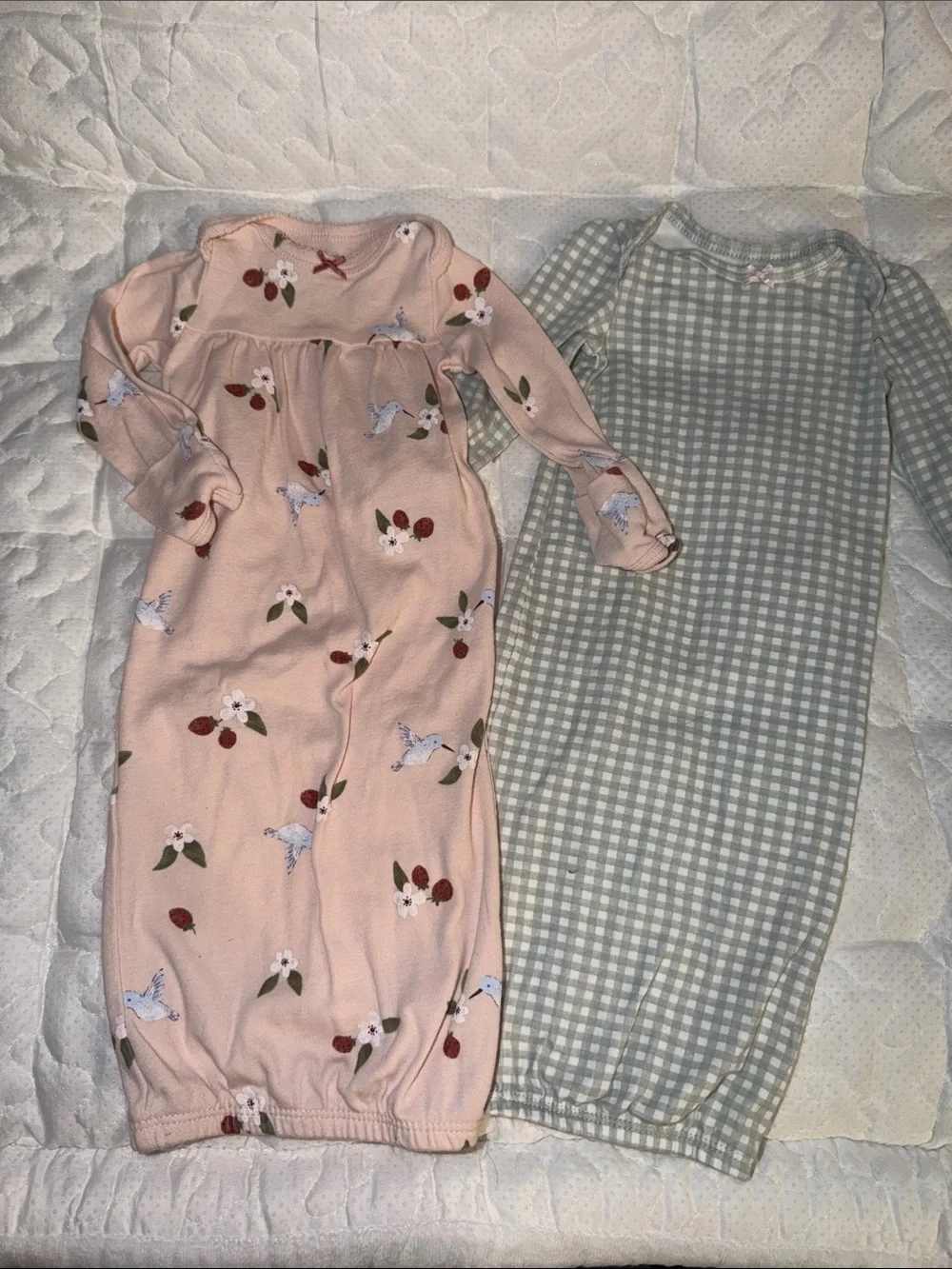 Pink Floral & Gray Gingham Kids Sleep Gowns - Soft Cotton